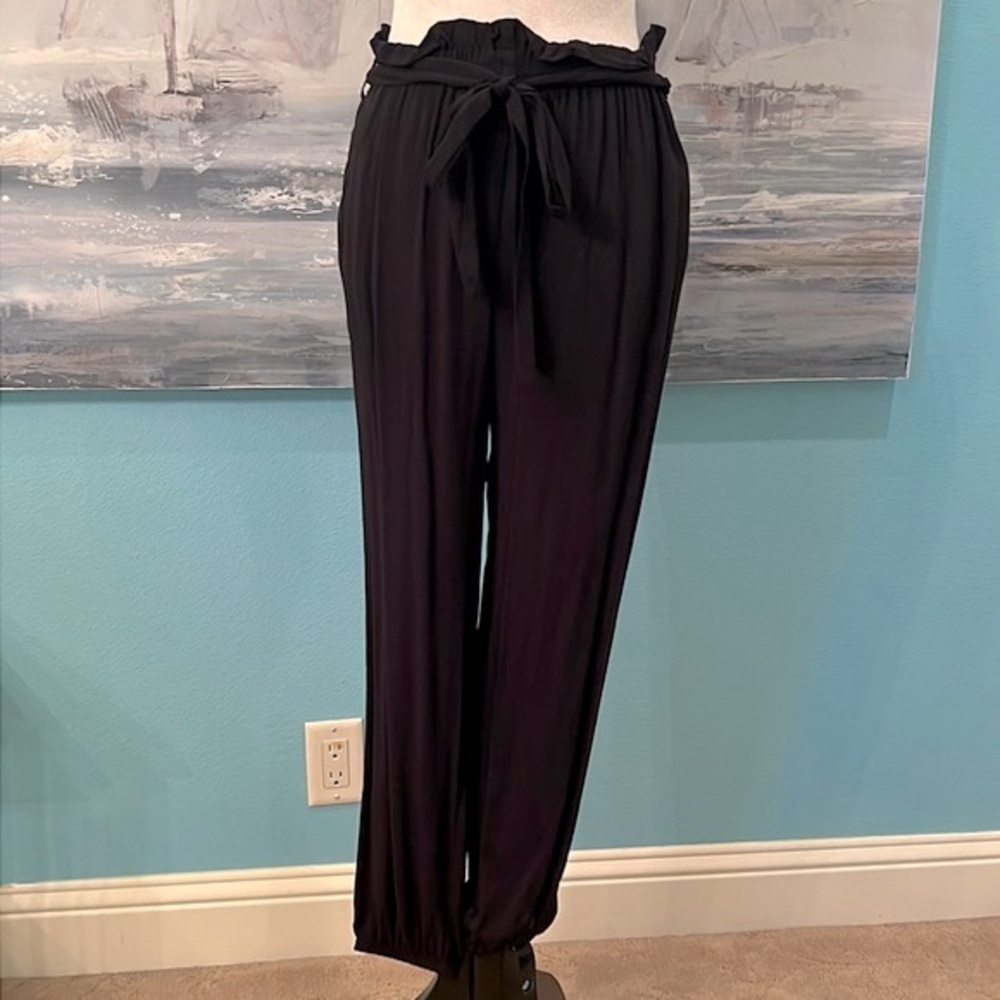 BCBGeneration Black Paperbag Waist Tie Pants
